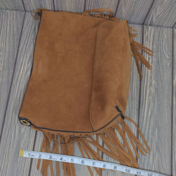 Calvin Klein CK Suede Fringe Crossbody Boho Purse Tote Bag Brown Wallet - Picture 5 of 10